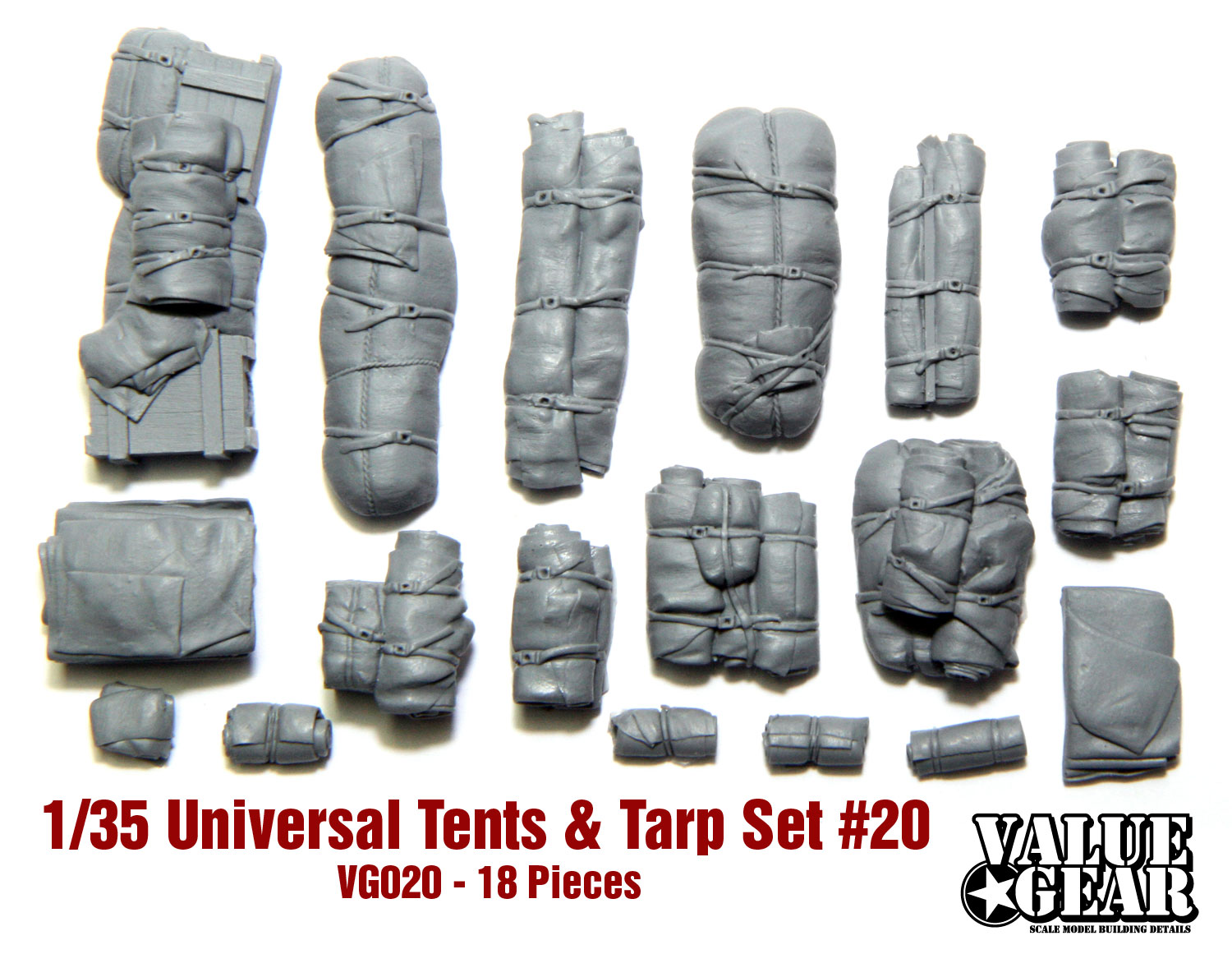 thumbnail image 2 of Value Gear 1/72 Scale Resin Stowage Set – Tent, Tarp & Crates – WWII Military Diorama 2 of 3